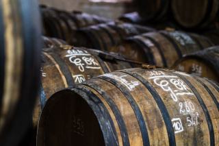 Barrels ageing in a Bordeaux cellar during the en primeur period